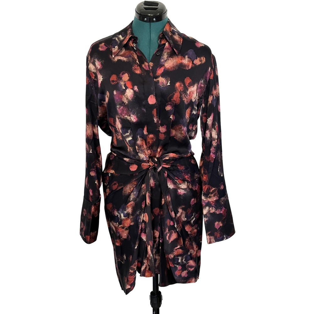 A.L.C.‎ Dress Womens 6 Silk Long Sleeve Front Tie Mini Floral Shirt